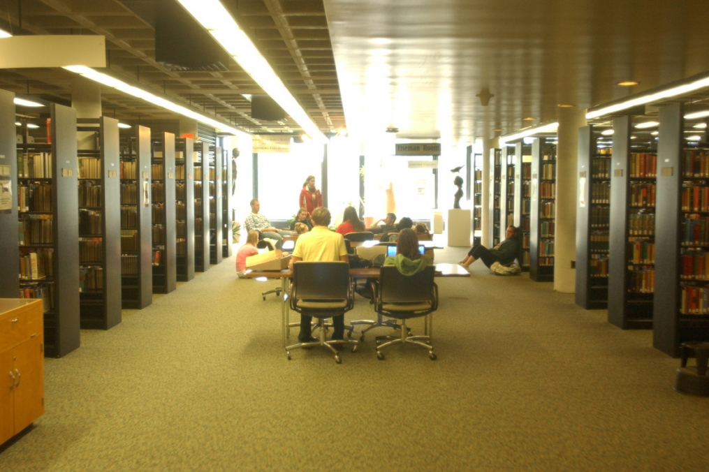 students meeting in library
