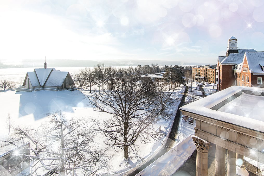 Overview of snow covered campus