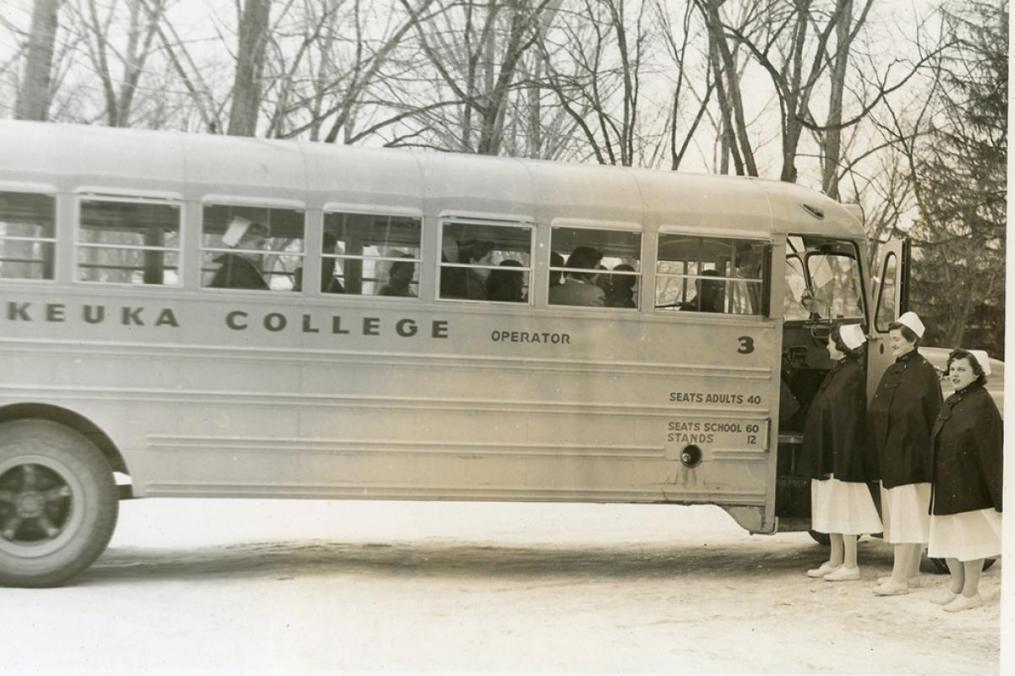 Bus trips to regional hospitals were long a part of the Keuka College Nursing program.