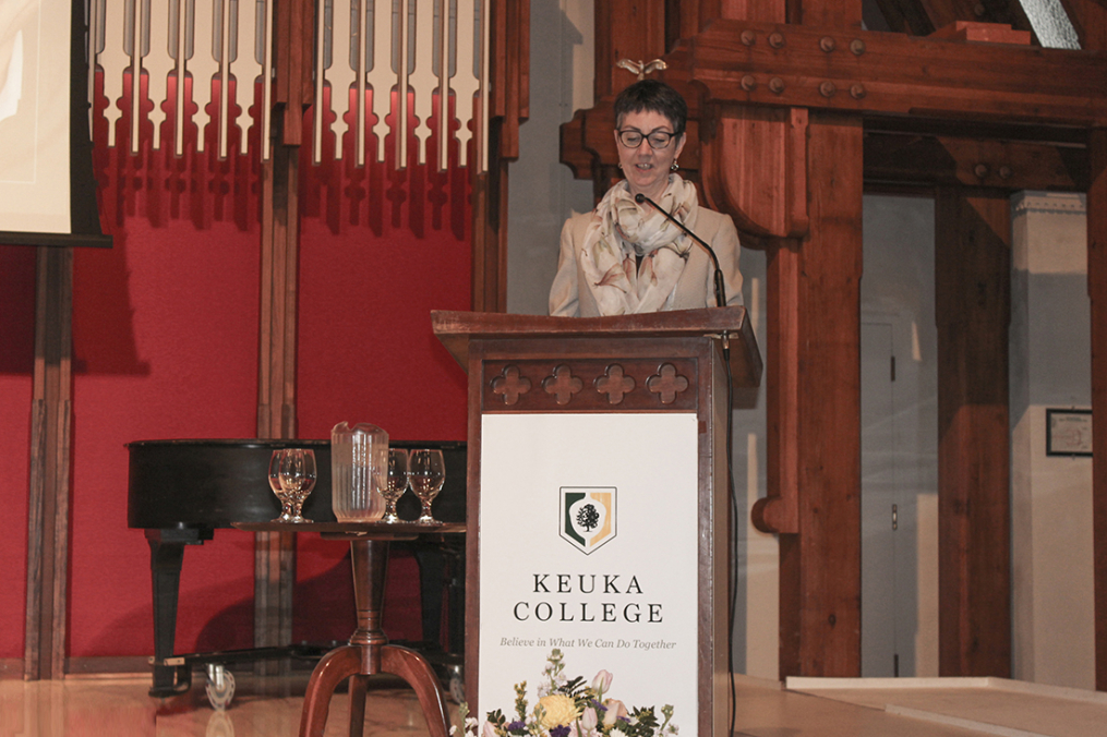 The Hon. Colleen A. Brown, Chief United States Bankruptcy Judge for the District of Vermont, the 29th Annual Carl and Fanny Fribolin Lecture, speaks in Norton Chapel on the campus of Keuka College on Friday, May 5, 2017.