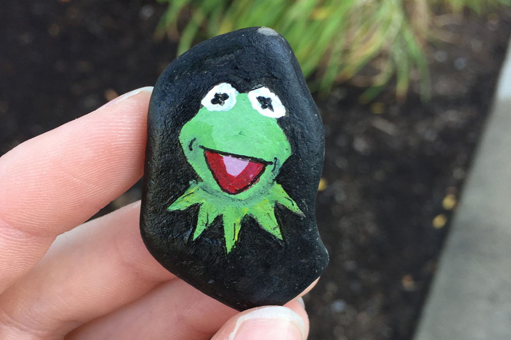 Kermit the frog painted on a rock